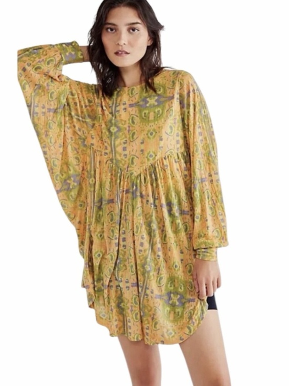 Free People Tunic Dress Bohemian Oversized Printed Mini Festival Spring Vacation